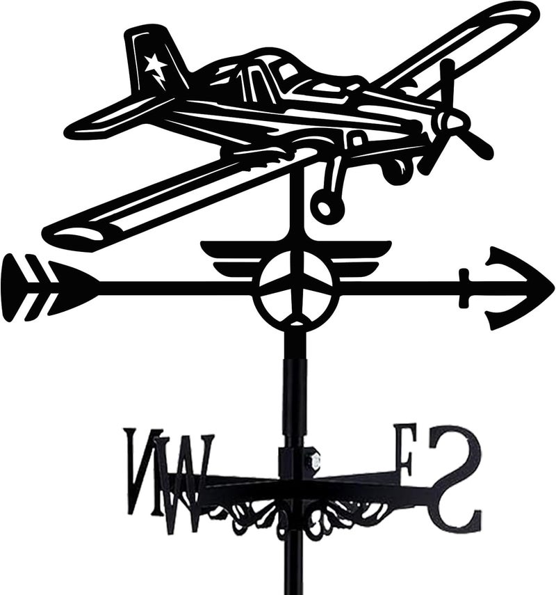 BEUNITONE Airplane Weathervane 26' Height Black Metal Wind Sculpture Roof Garden Art Decor Farmhouse Durable Decorative Stake Waterproof Weathervane Garden Decor - Image 1